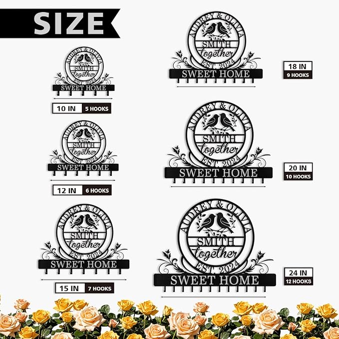 Personalized Key Holder for Wall | Metal Key Rack Wall Mount with Couple's Name | Key Rack Coat Rack Organizer | Key Hooks Wall Decorative for Bedroom Entryway Hallway | Wedding Gifts