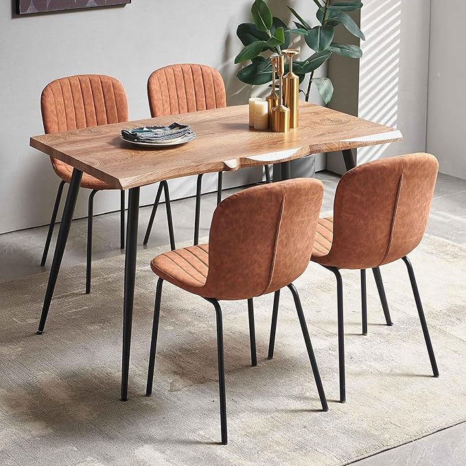 Kitchen Table and Chairs Set-5 PCS Dining Room Table Set for 4 Person, Engineered Wood Table with Irregular Tabletop, 4 Ergonomic Dining Chairs Upholstered Kitchen Chairs