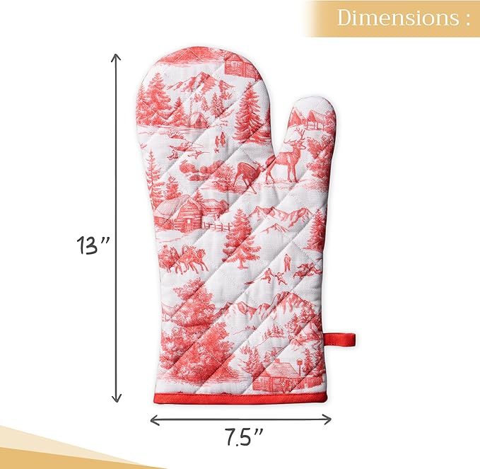 Maison d' Hermine Oven Gloves 100% Cotton Oven Mitt 7" x 13" with Loop Heat Resistant BBQ Cooking Gloves for Thanksgiving Christmas Decorations Baking Handling Hot Pans (Pack of 1, Winter Jouy)