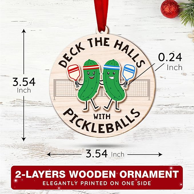 Pickleball Ornament for Christmas Tree - Ideal for Pickleball Enthusiasts, Deck The Halls with Funny Ornaments, Unique Stocking Stuffers, Perfect for Pickleball Gifts Ideas