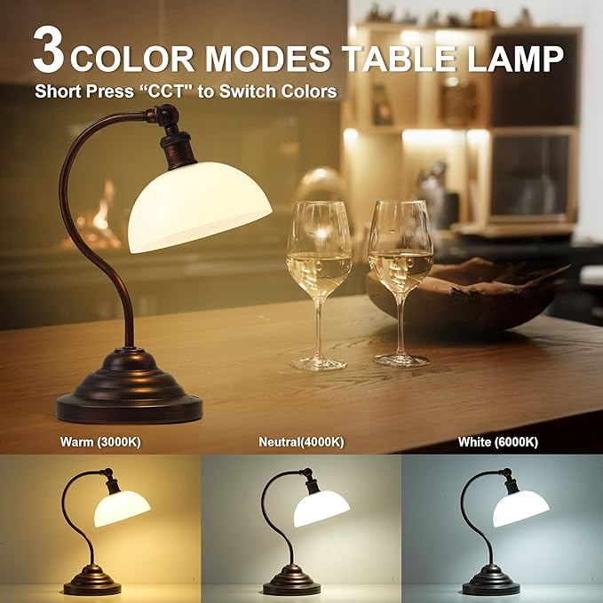 Cordless LED Table Lamp Set of Two, Swing Arm Desk Lamp, Rechargeable, Dimmable/3 Color/Memory Function, Modern Rechargeable Table Light for Living Room,Bedroom,Bedside, Oil Rubbed Bronze