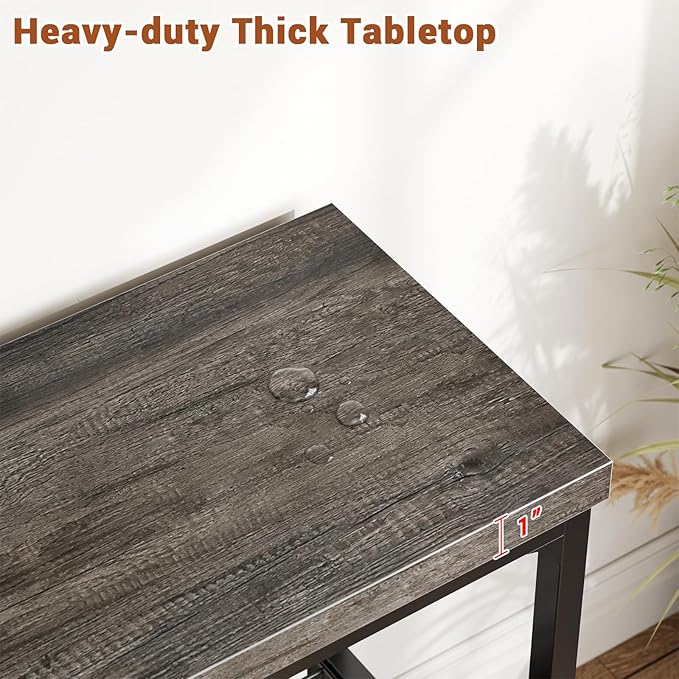 32" Small Console Table with Storage, 3-Tier Narrow Entryway Table, Sturdy Sofa Table with Mesh Shelves, Console Tables for Living Room, Bedroom, Hallway, Entryway, Foyer, Oak Grey