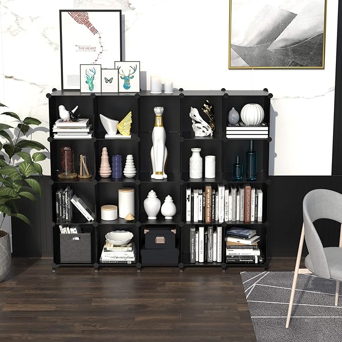 HOMIDEC 20 Black Cube Storage Organizer, Modular Storage Shelf with Hammer, Cubes Storage Bin Cabinet Closet Bookshelf for Living Room, Bedroom, Office, Each Cube Size 11.8 x 11.8 inch