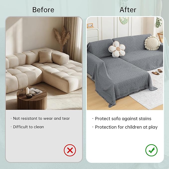 MYSKY HOME Couch Cover for Sectional Sofa, 2 Pieces Couch Covers for L Shape Sofa Geometrical Sofa Slipcovers for 2-3 Cushion Washable Throws for Pets, Kids (71"x102"+71"x118", Frost Grey)