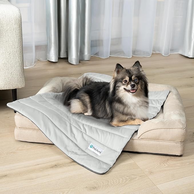 PetAmi Cooling Mat for Dog, Premium Pet Cooling Blanket for Crate Kennel, Indoor Cat Cool Sleeping Pad, Q-MAX Cold Sofa Couch Cover for Summer, Gray/Light Grey, Large (40x60)