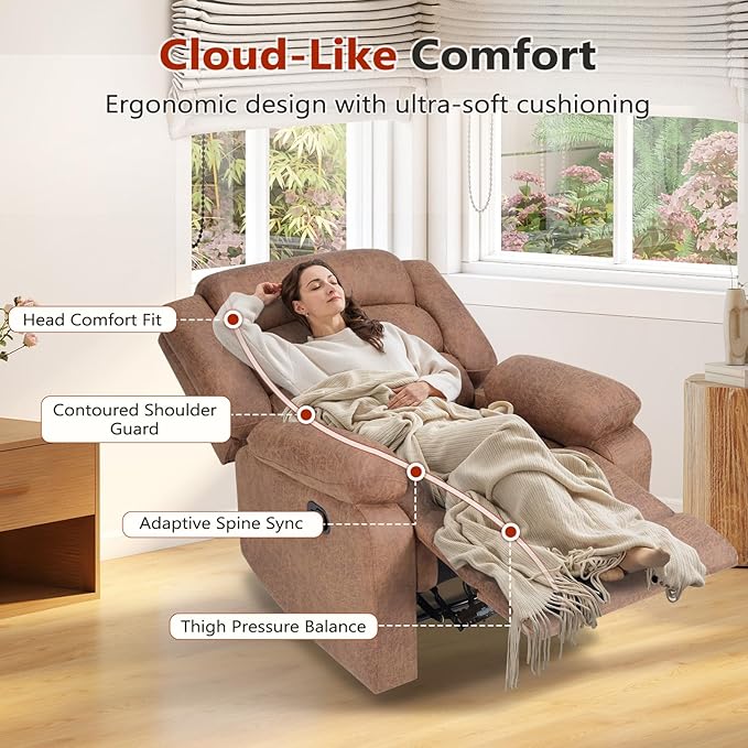 ANJ Manual Recliner Chair Set of 2, Breathable Faux Leather Reclining Chairs with Overstuffed Arm and Back, Living Room Single Sofa Recliners