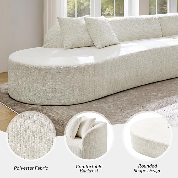 141.75" Oversized Boneless Sectional Sofa with 4 Pillows, Modern Curved Design All-Foam Cushion, No Assembly Required Large Floor Cloud Couch for Living Room, Ivory
