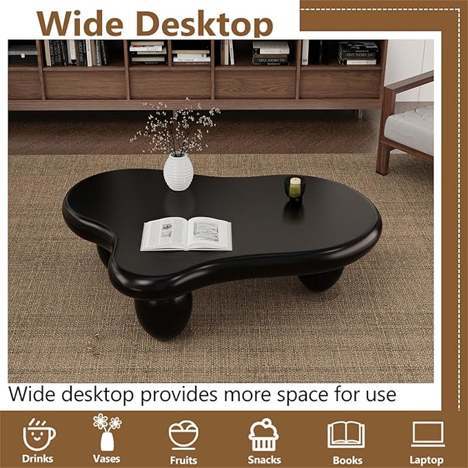 Cloud Coffee Table Modern Cute Coffee Tables Irregular Simple Tea/Center Table for Small Space End Table for Living Room, Home Office, Indoor (Black A Cloud 40" Wx27.6 Dx11.8 H)