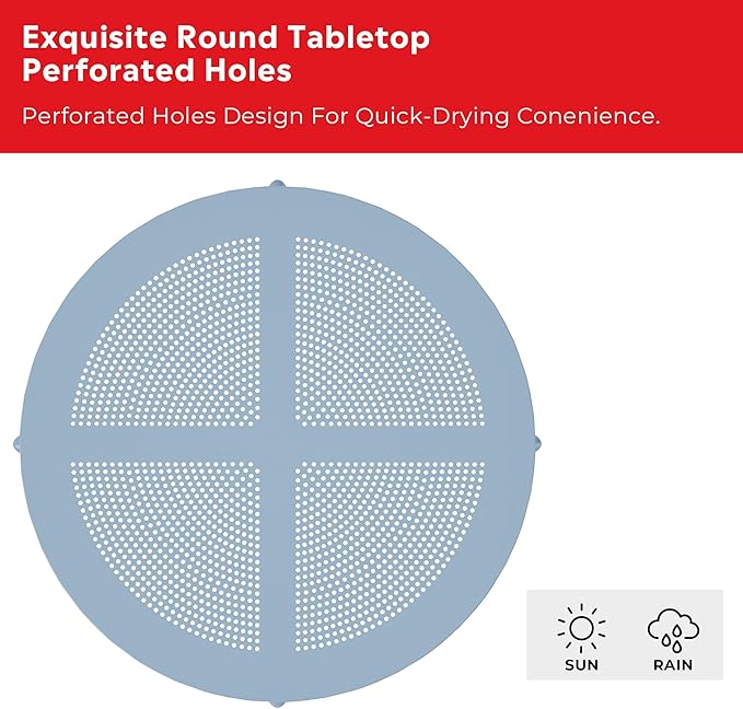 Costaelm Sunshine 31.5" Round Plastic Outdoor Patio Dining Table for 4, French Blue