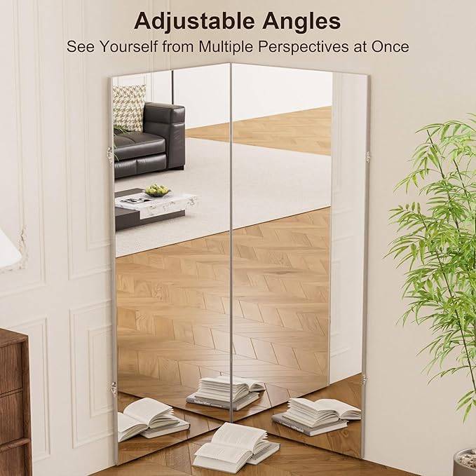 brisafe 360-Degree Folding Full-Length Mirror - 79" x 47"Oversized Anti-Shatter Nano Film Mirror, Space-Saving Foldable Design for Home Gym/Yoga Studio, 60% Commercial Insurance Discount, White