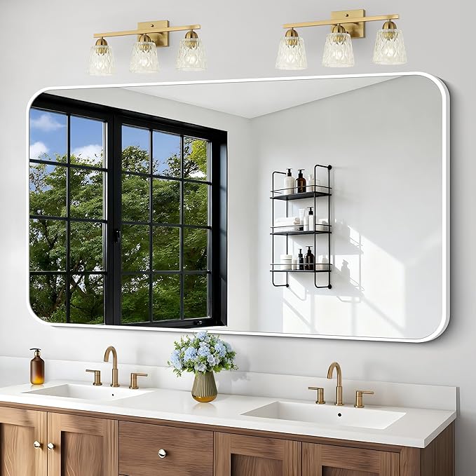 BONEWEI White Bathroom Mirror,60x36 inch Wall Mirror for Bathroom Wall Mounted,Rectangle Mirror for Bathroom Over Sink,Modern Frame Round Corner for Living Room,Bedroom Entryway,Horizontal/Vertical