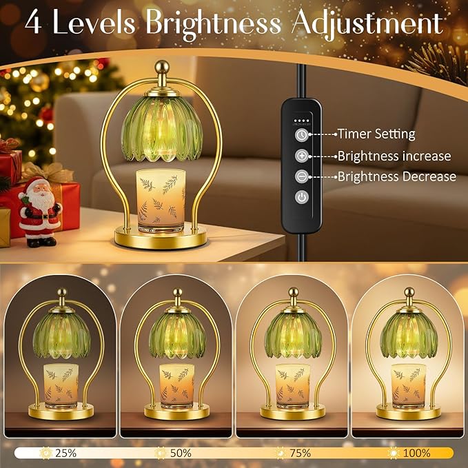 COTTHOS Candle Warmer Lamp, Dimmable Candle Warmer with Timer, Vintage Candles Wax Warmers for Jar Candles Christmas Birthday Gifts for Women Mom, Home Decor for Bedroom Living Room, Gold Green