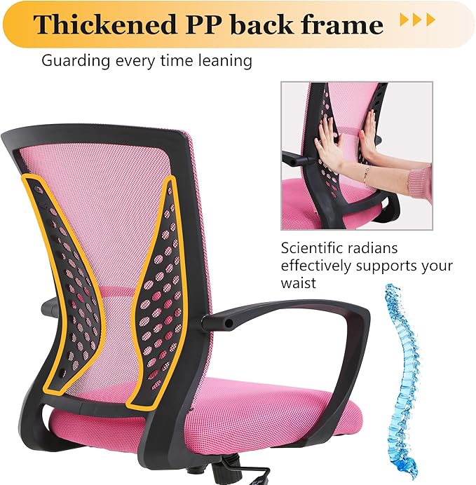Office Chair Desk Chair Computer Chair with Lumbar Support Armrest Mid Back Rolling Swivel Task Adjustable Mesh Ergonomic Chair for Women Adults, Peach Pink