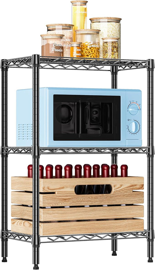 IZEUK 3 Tier Heavy Duty Steel Storage Shelves, Metal Shelf Wire Shelving Rack for Pantry, Kitchen, Cloakroom or Office Organization (13.8" D x 23.6" W x 35.5" H, 750LBS, Black)