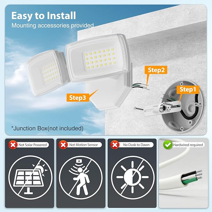 Onforu 3200LM Flood Lights Outdoor, 32W 6500K LED Security Light Manual Switch Controlled, IP66 Waterproof Outdoor Lights, Wall Mount Exterior Flood Light with 2 Adjustable Heads Floodlights Outside