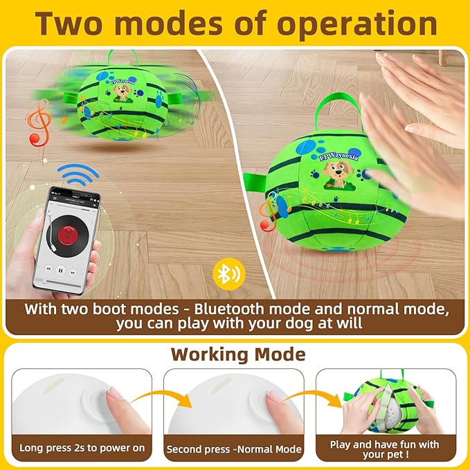 Interactive Dog Toys Chew-Resistant Interactive Dog Ball Nylon Dog Balls with Rope Bluetooth-Enabled for Music Connection Moving Dog Ball Interactive Dog Balls for Medium Dogs
