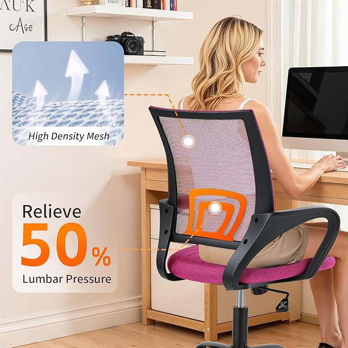BestOffice Office Chair Ergonomic Cheap Desk Chair Mesh Computer Chair Lumbar Support Modern Executive Adjustable Stool Rolling Swivel Chair for Back Pain (Pink)