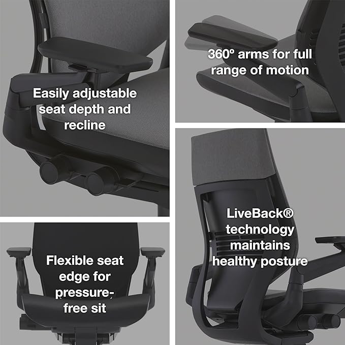 Steelcase Gesture Office Chair - Ergonomic Work Chair with Wheels for Carpet - Comfortable - Intuitive-to-Adjust for Desk - 360-Degree Arms - Graphite Gray Fabric
