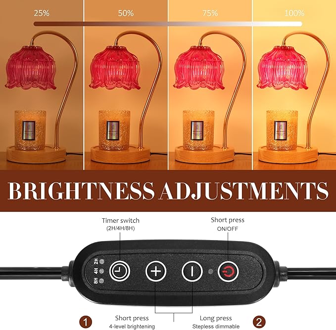 Vintage Flower Candle Warmer Lamp with Timer & Dimmer - Lotus Candle Lamp Warmer - Fits All Jar Scented Candles，Unique Gifts for Mom