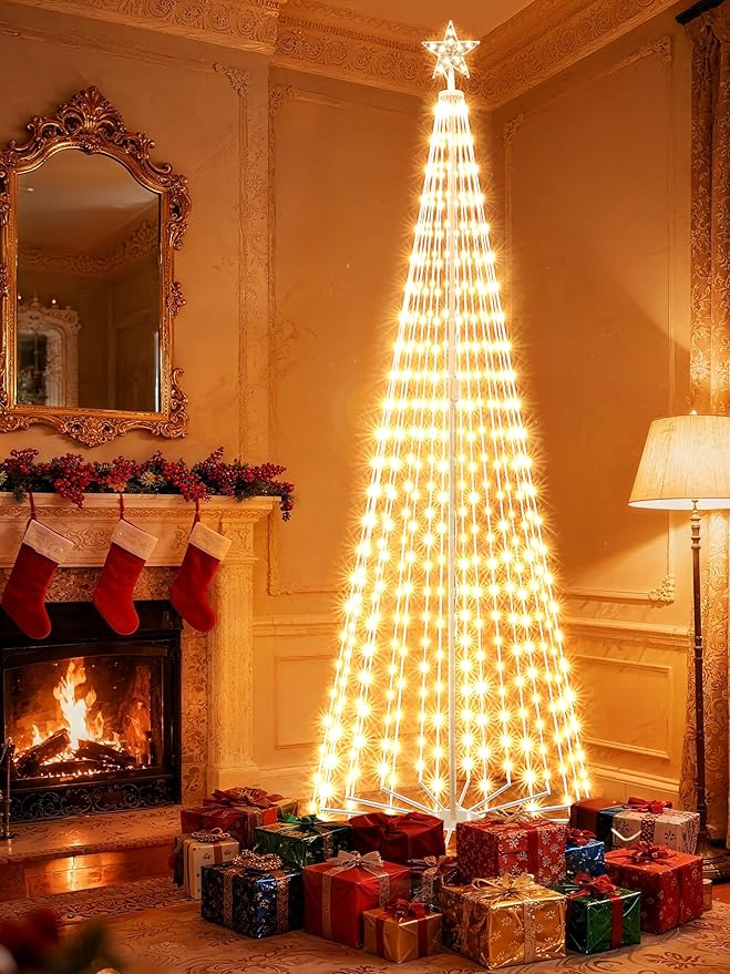Flacchi Smart Christmas Outdoor Tree Lights - Star Tree Topper with Removable Bracket, App Control, Sync with Music, Waterfall Colored Lighted for Holiday Decorations (8.8FT/ Rope Lights)