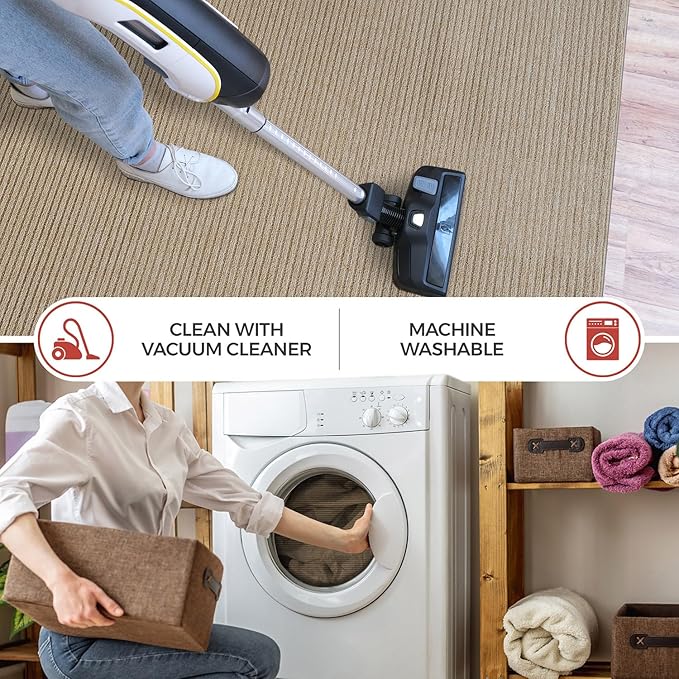 Non Slip Beige Solid Rubber Back Thing Runner Rugs for Living Room 2x7 for Kitchen, Rug for Bedroom and Hallway, Stain Resistant Easy Cleaning Non Shedding Carpet Beige 2 x 7