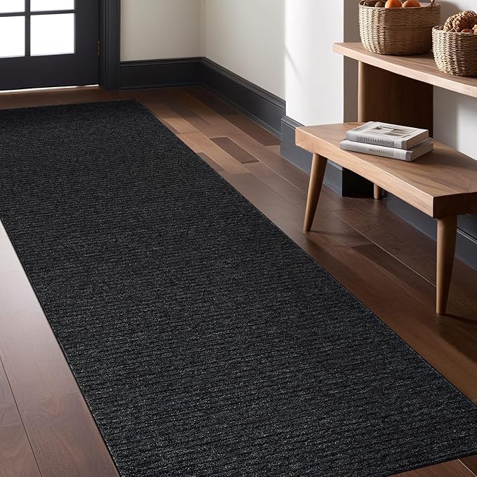 Non Slip Dark Gray Solid Rubber Back Thing Runner Rugs for Living Room 2x10 for Kitchen, Rug for Bedroom and Hallway, Stain Resistant Easy Cleaning Non Shedding Carpet Dark Gray 2 x 10