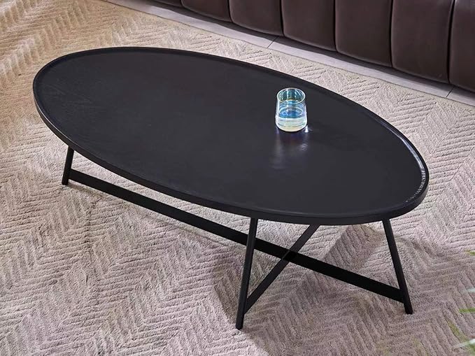 Shrine Wood Coffee Table, Walnut Table for Living Room, Metal Wood Table, 43.3" D x 21.6" W x 15.7" H, Black Wood Base & Metal Frame