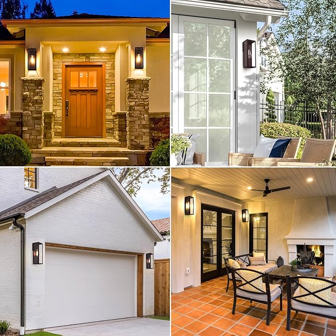 2-Pack Outdoor Wall Lanterns, 13'' Exterior Waterproof Wall Sconce with Clear Glass Shades, Oil Rubbed Bronze Porch Lights, Anti-Rust E26 Outdoor Lights for Outside Patio Garage Front Door House