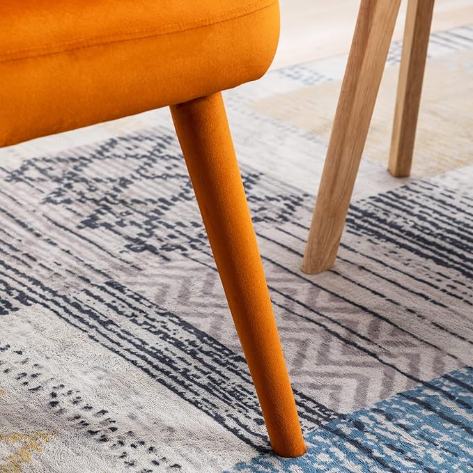 Velvet Dining Chairs Set of 2 Modern Living Room Chairs with Petal Back & Wood Legs Comfy Upholstered Side Chair for Dining Room/Bedroom/Vanity, Orange