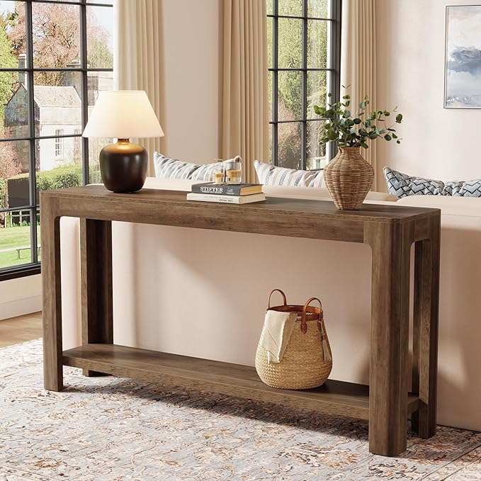 Tribesigns 63-Inch Console Table, Farmhouse Entryway Table with Storage, Narrow Sofa Table Behind Couch for Living Room, Hallway, Foyer, Rustic Brown