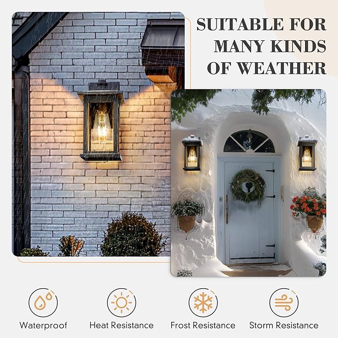 Emliviar Dusk to Dawn Outdoor Porch Light Outdoor Lighting Photocell Sensor, Matte Black Outside Wall Light with Clear Glass, Anti-Rust,1803EW1-PC BK