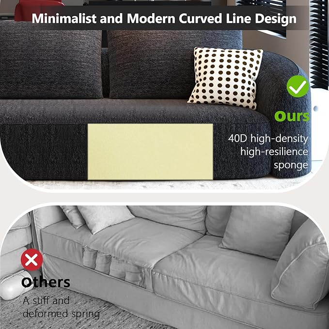 138.6" Modular Sectional Couches Luxury Modern Curved Back Sofa,Minimalist Comfy L-Shape Boneless Cloud Couch for Living Room Apartment,(Left Facing Chaise,Black)