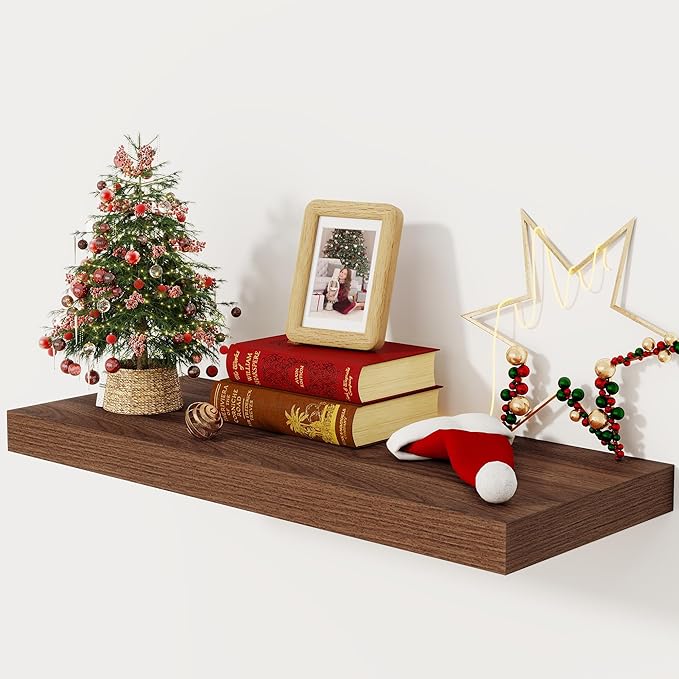 Floating Shelves 30 Inch Long, 12 Inch Deep Floating Shelf for Books, Rustic Wood 30 x 12 Storage Shelves for Wall Storage & Display, Thicked Wall Shelf for Kitchen, Living Room, Walnut Color, 1 Pack