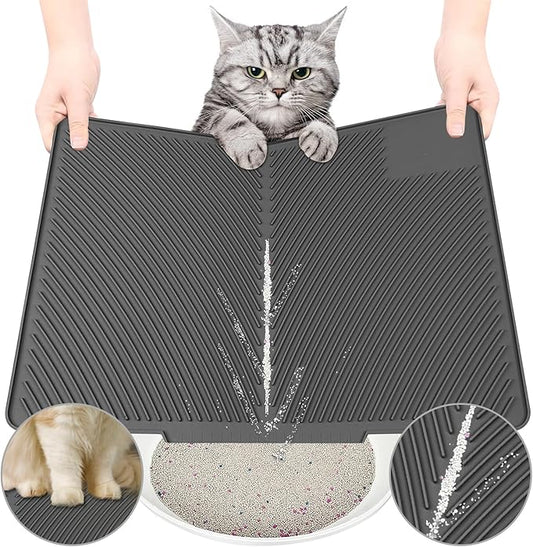 Cat Litter Mat, Silicone Kitty Litter Mat Waterproof Litter Catcher Mat, Litter Box Mat, Cat Litter Trapper for Floor, Anti-Slip and Easy to Clean (Grey)