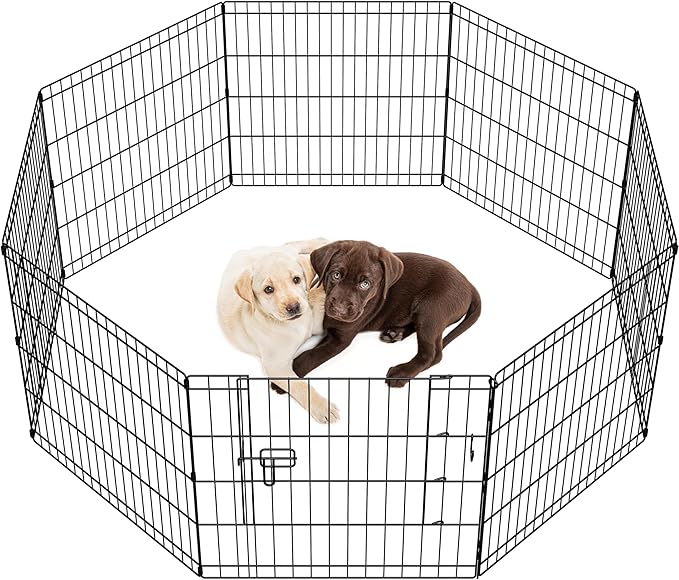Yaheetech 24" High 8 Panel Dog Playpen Foldable Metal Pet Exercise Pen Puppy Play Fence with Door for Small Animals Black