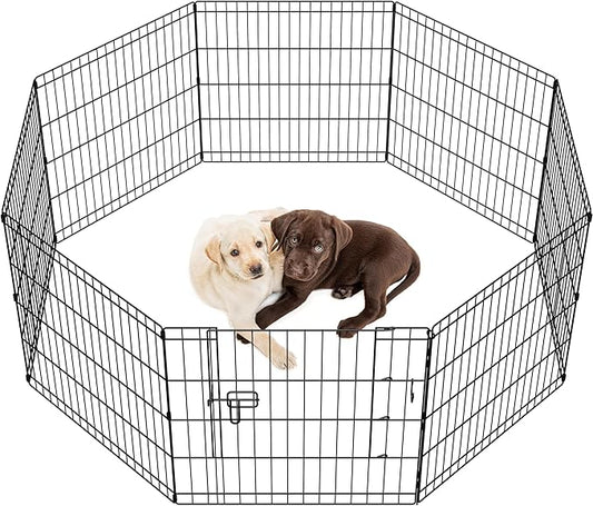 Yaheetech 24" High 8 Panel Dog Playpen Foldable Metal Pet Exercise Pen Puppy Play Fence with Door for Small Animals Black