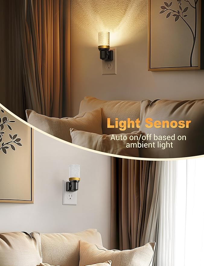JandCase Night Light, Dimmable Night Lights Plug into Wall, Auto On/Off Light Sensor Nightlight, 3000K Warm White 0-100LM Brightness LED Nightlight, for Hallway Bedroom Kids Room Christmas Gifts