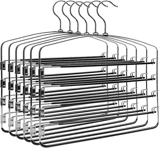 Multi-Layer Metal Pants Hangers, 6 Pack, 5 Swing Arms, Non-Slip