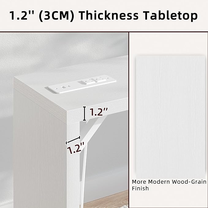 TIQLAB Sofa Table, 79''L x 9.1''W (1.2'' Thickness) Long Console Table Behind Couch, Entryway Table with Angled Metal Frame, Industrial Console Table, White