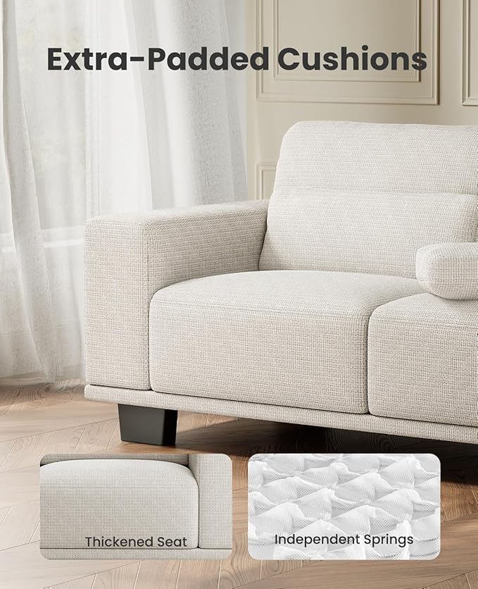 Amada 89" Sofa, 3 Seater Couch Sofa for Living Room, Modern Sofa with Deep Seats & Wide Armrests, Comfy Couch with Removable Washable Covers & Linen Fabric, Easy Assembly