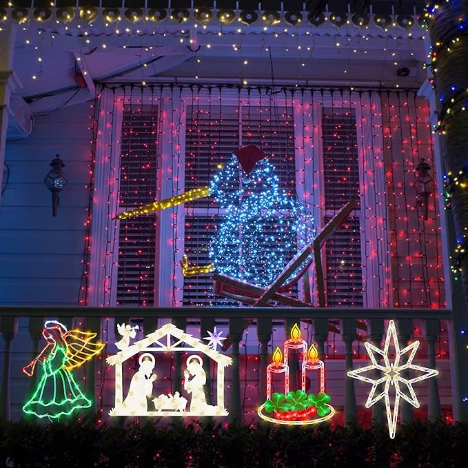 Christmas Decorations 17" Christmas Window Silhouette Lights - 2 Pack Nativity Scene with Lights ＆ Lighted Bethlehem Star for Holiday Indoor and Outdoor Wall Door Window Decorate
