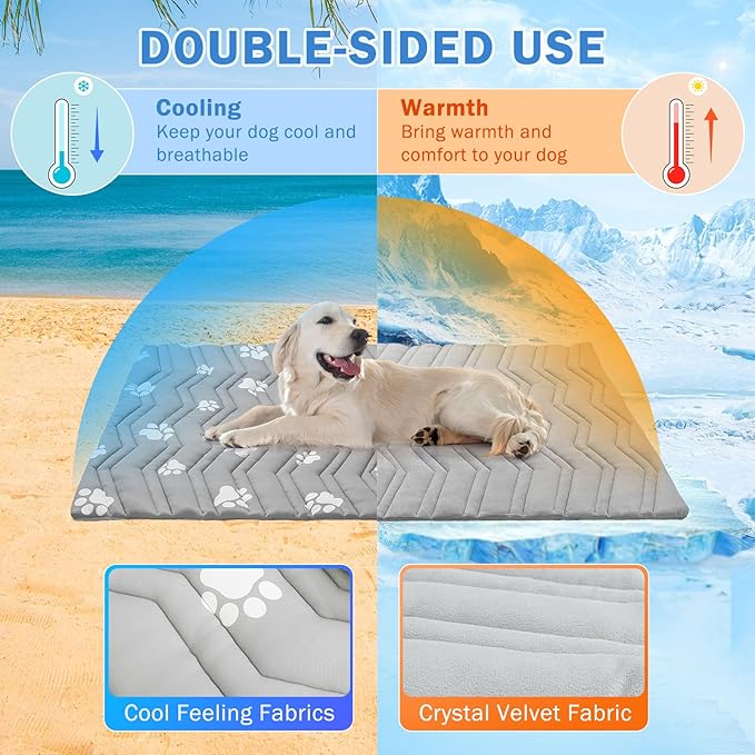 SCENEREAL Dog Cooling Mat for Crate, Thicken Self-Cooling Dog Pad Reversible (Cool & Warm), 48"x28" Pet Cool Bed for M Large XL Dogs,Kennel Sofa Mats Machine Washable, Durable Non-Toxic Gel, Outdoor