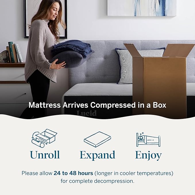 Lucid 14 Inch Memory Foam Mattress - Medium Plush Feel - Infused with Refreshing Bamboo Charcoal and Cooling Gel - Bed in a Box - Temperature Regulating - Pressure Relief - Breathable - Twin Size