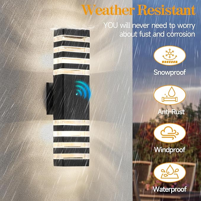 18.3 Inches Dusk to Dawn Outdoor Lighting,Up and Down Exterior Light Fixtures with 4 * 7W LED Bulbs,Waterproof Modern Long Outdoor Wall Light,Black Outdoor Porch Light for House 4 Packs