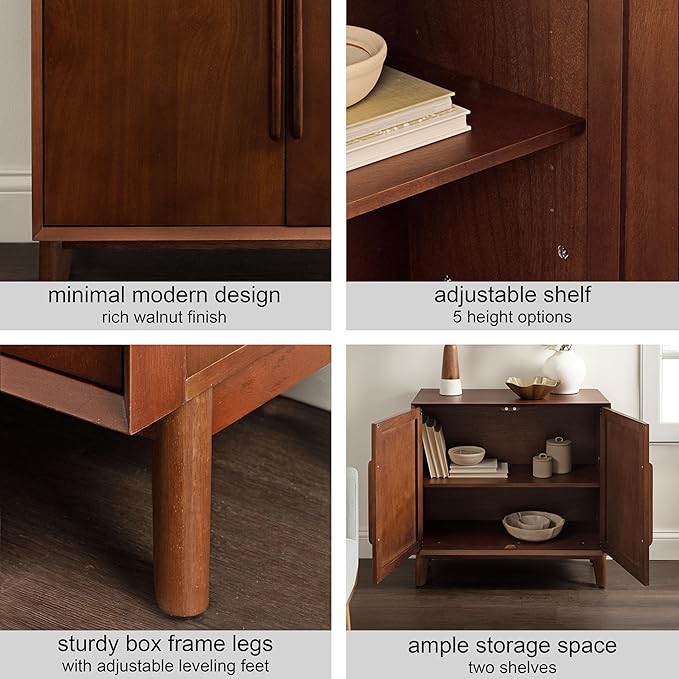 Kate and Laurel McCutcheon Modern Two-Door Mango Wood Floor Storage Cabinet, 30 x 15 x 30, Walnut Brown, Transitional Living Room TV Stand for Use as Sideboard Buffet Cabinet or Bar Storage Buffet