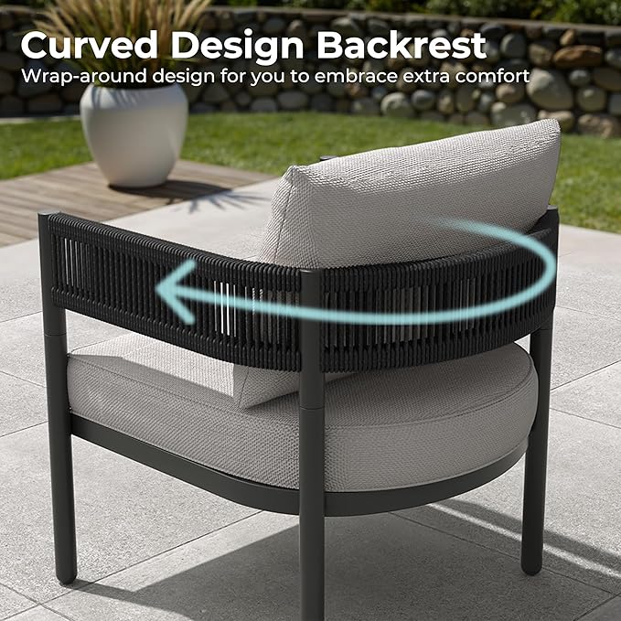 Grand patio 6-Piece Outdoor Furniture Set, 6 Seats Wicker Sofa Conversation Set with Thick Cushions and Coffee Table, for Backyard, Balcony, Garden (Beige)