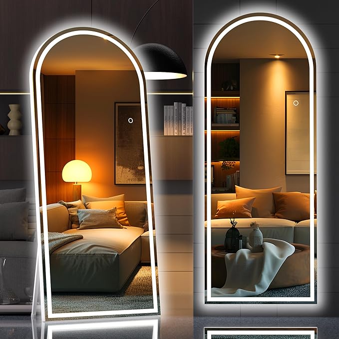 Hasipu 71" X 32" Full Length Mirror with Lights, White Frame Arch Led Mirror Full Length and 3 Colors Temperatures & Brightness Adjustable,Light Up Mirror Full Body for Bedroom Cloakroom Living Room