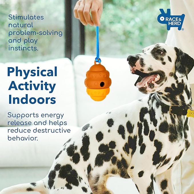 Race&Herd Dog Puzzle Toy, Dog Treat Toy for Enrichment, Treat Dispensing Toys for Mental Stimulation, Feeder Topple Toy, Food Puzzle Feeder and Dispenser for Boredom Relief