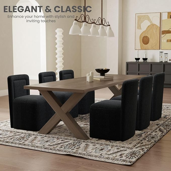 Black Upholstered Dining Chairs Set of 2, Armless Modern Sherpa Dining Chairs with High Back, Kitchen Chair for Dining Room/Restaurant/Living Room