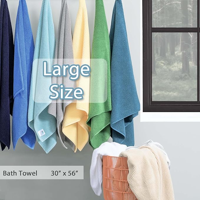 VOOVA & MOVAS Bath Towels, Large 30" x 56" - 100% Cotton | Quick Dry | Light Weight | Thick | Soft | Absorbent, 4PC Luxury Shower Towel Set for Bathroom, Towel Gift Set, Navy Blue